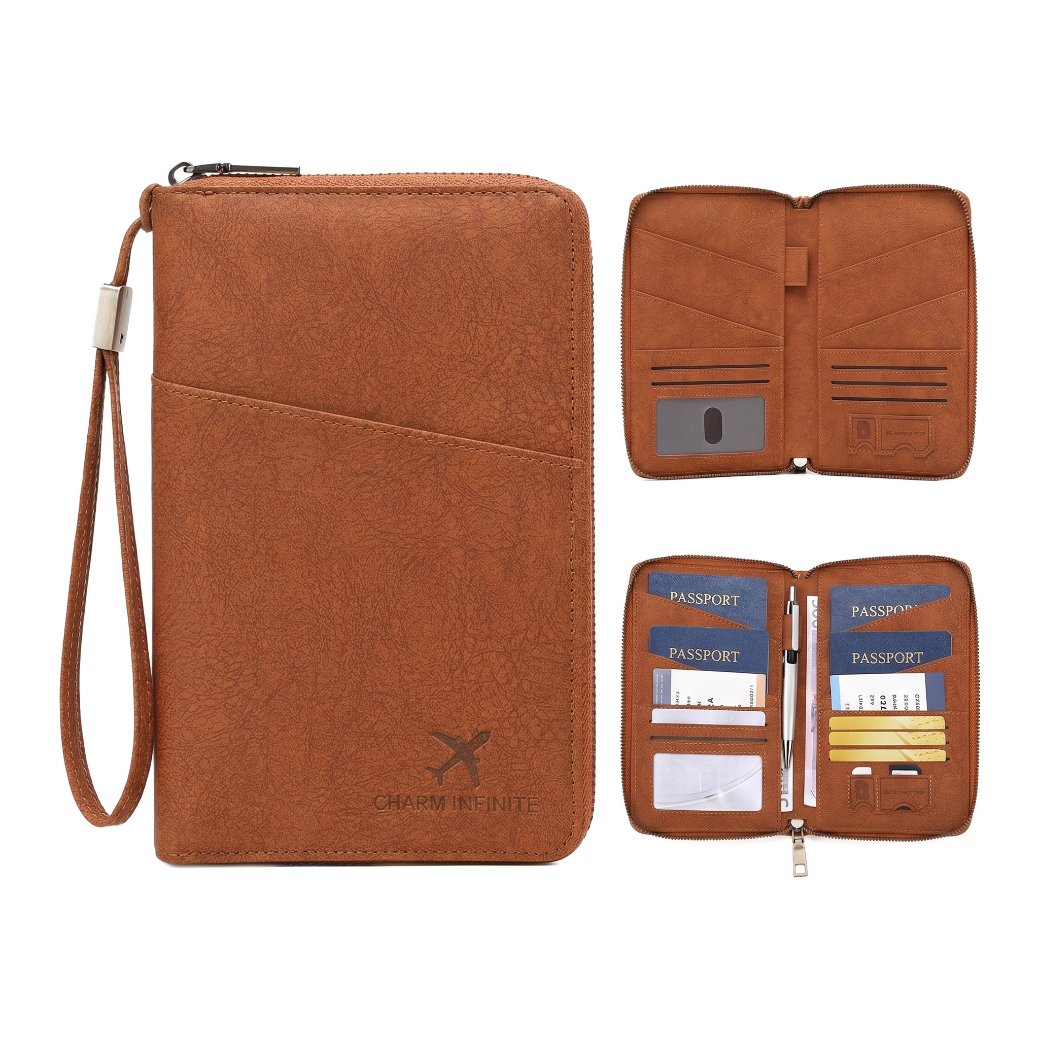 Travel Accessories Best - Multi-Functional RFID Blocking Passport Wallet Zipper