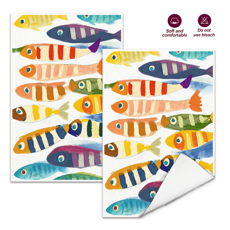 Travel Accessories Best - 2Pcs, Watercolor Striped Fish Kitchen Towels,