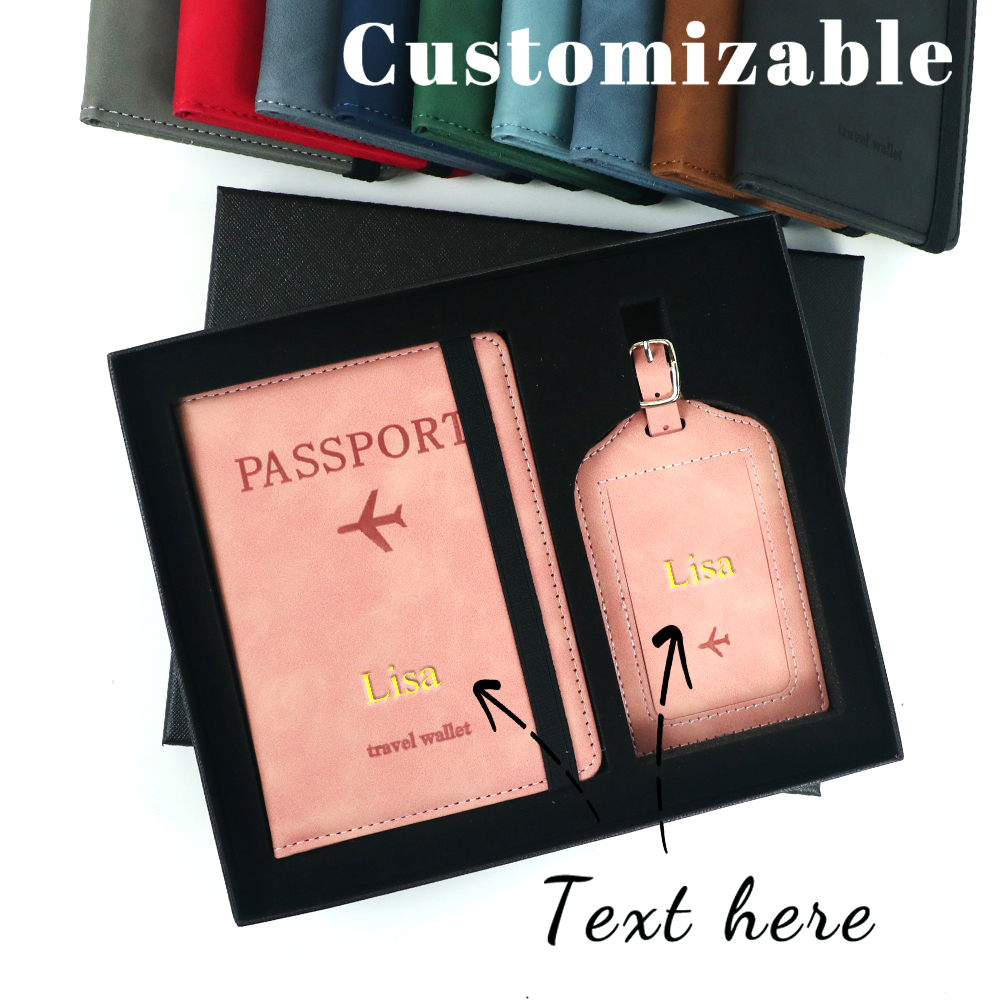 Customized name PU leather pas - Travel Accessories Gift Set avaliação e preço
